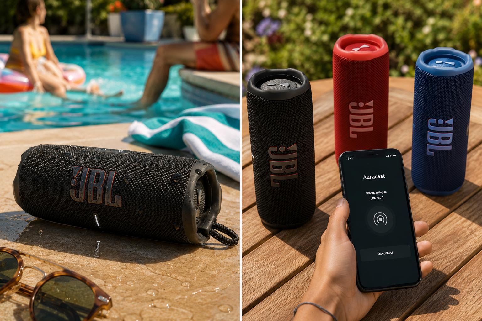 רמקול JBL Flip 7 מחובר לסמארטפון להשמעת מוזיקה אלחוטית