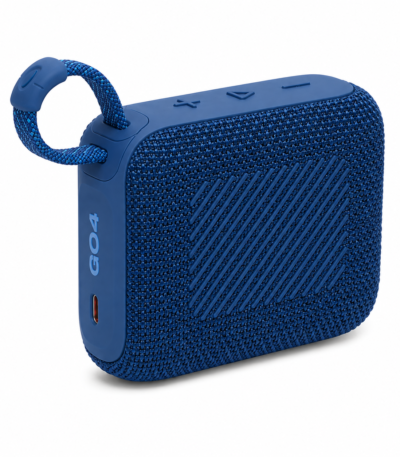רמקול JBL Go 4 כחול עם לולאת נשיאה ומרקם בד