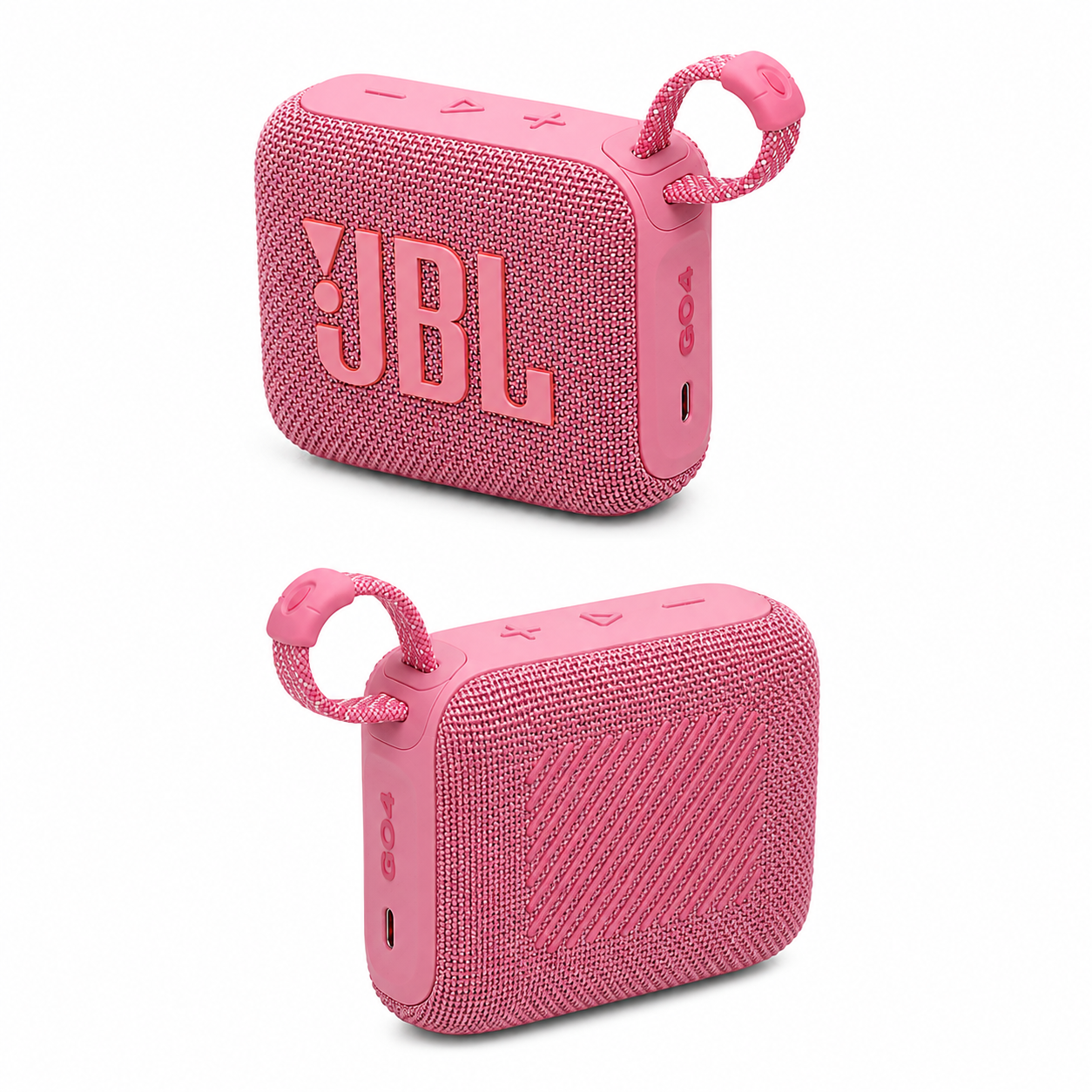 רמקול JBL Go 4 בצבע ורוד עם עיצוב קומפקטי ולולאת נשיאה