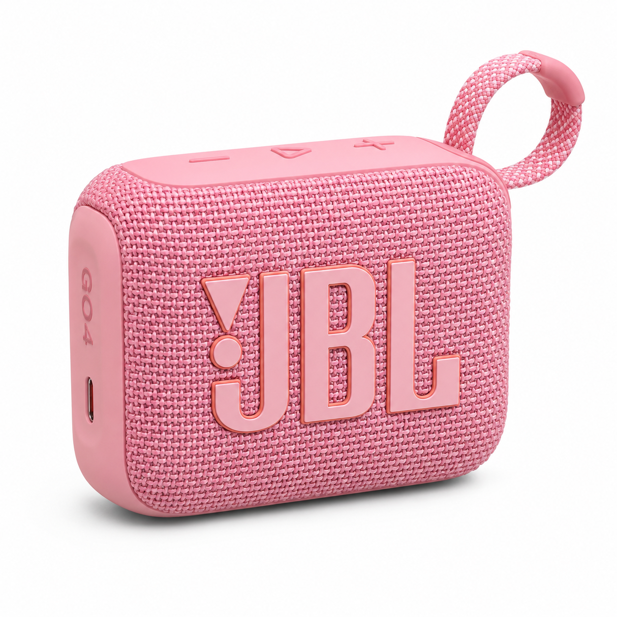 רמקול נייד JBL Go 4 ורוד על רקע לבן מזווית קדמית
