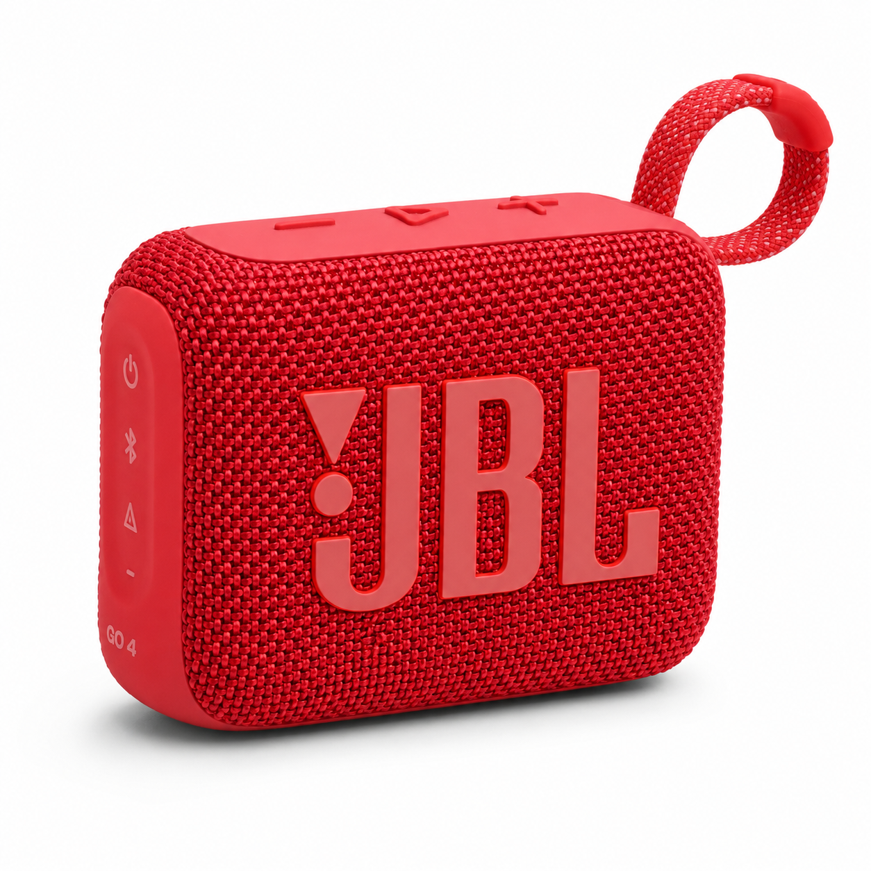 רמקול נייד JBL Go 4 אדום מזווית קדמית על רקע לבן