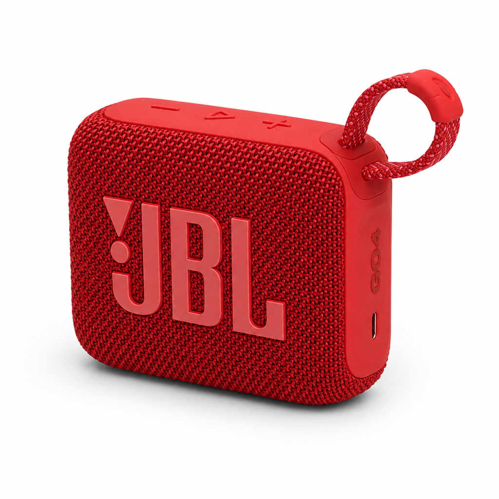 רמקול JBL Go 4 אדום עם לולאת נשיאה ומרקם בד