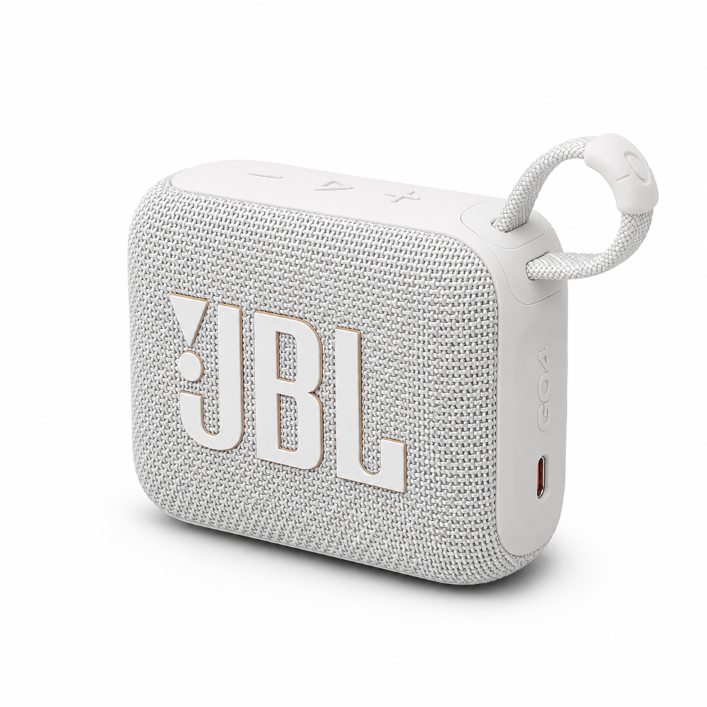 רמקול נייד JBL Go 4 לבן על רקע לבן מזווית קדמית