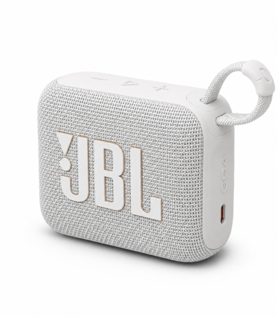 רמקול נייד JBL Go 4 לבן על רקע לבן מזווית קדמית