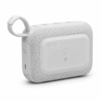 רמקול JBL Go 4 בצבע לבן עם עיצוב קומפקטי ולולאת נשיאה