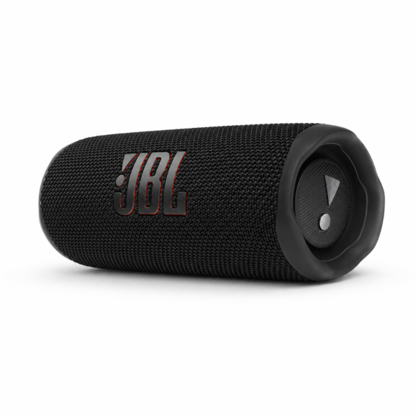 רמקול JBL Flip 6 על רקע לבן בזווית קדמית־צדדית