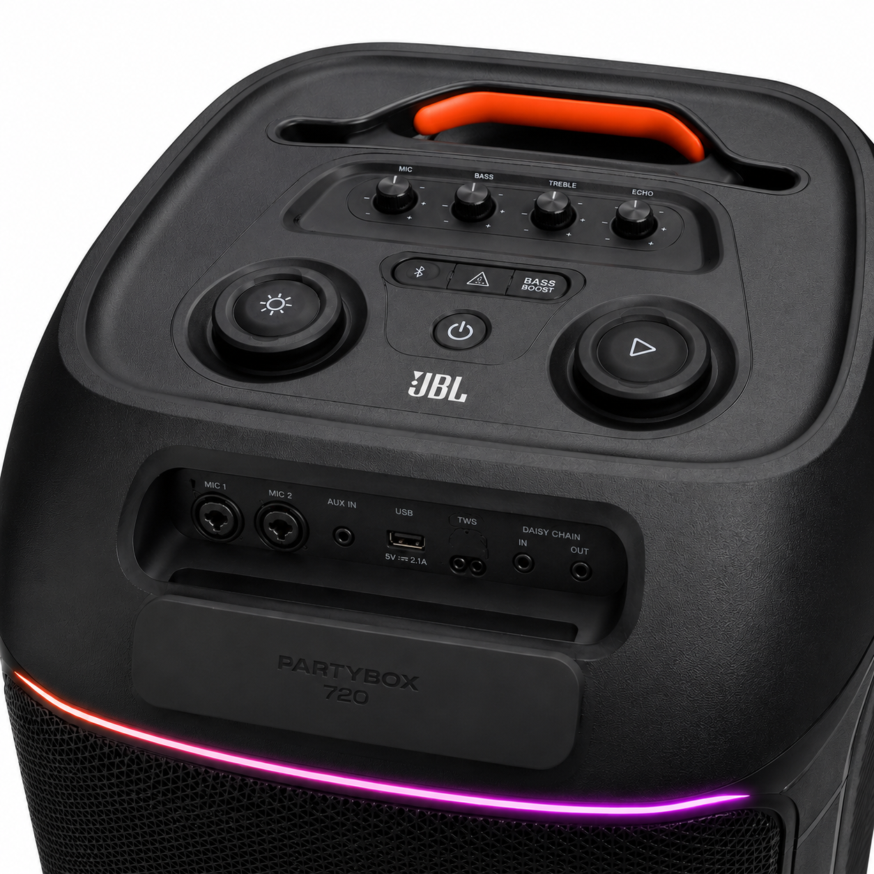 לוח החיבורים והשליטה של רמקול JBL PartyBox 720