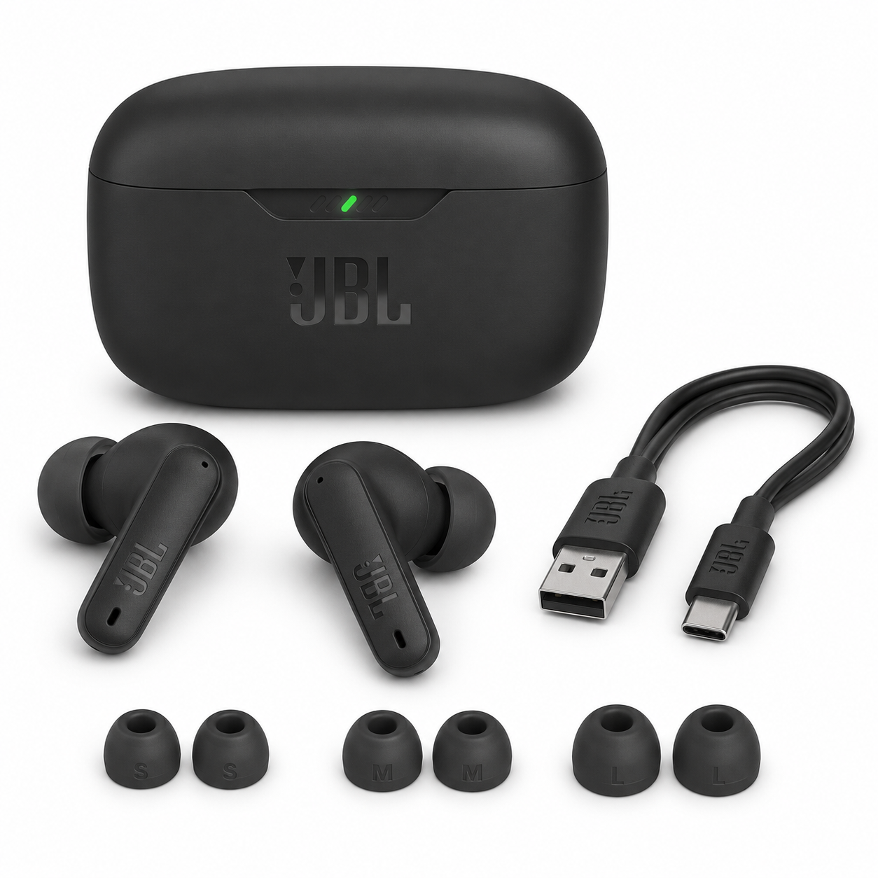אוזניות JBL Wave Beam עם נרתיק טעינה וכבל USB-C
