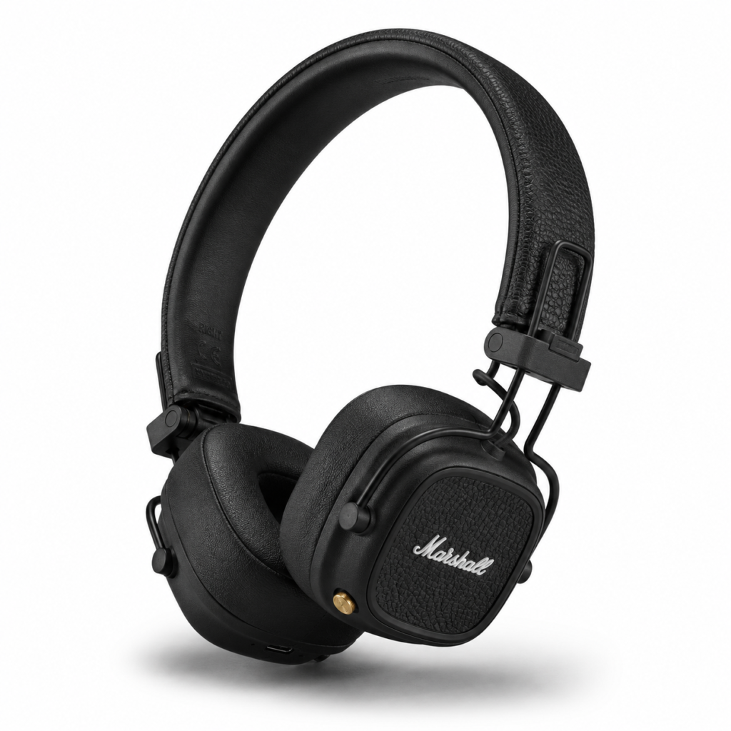 אוזניות Marshall Major IV אלחוטיות שחורות על רקע לבן