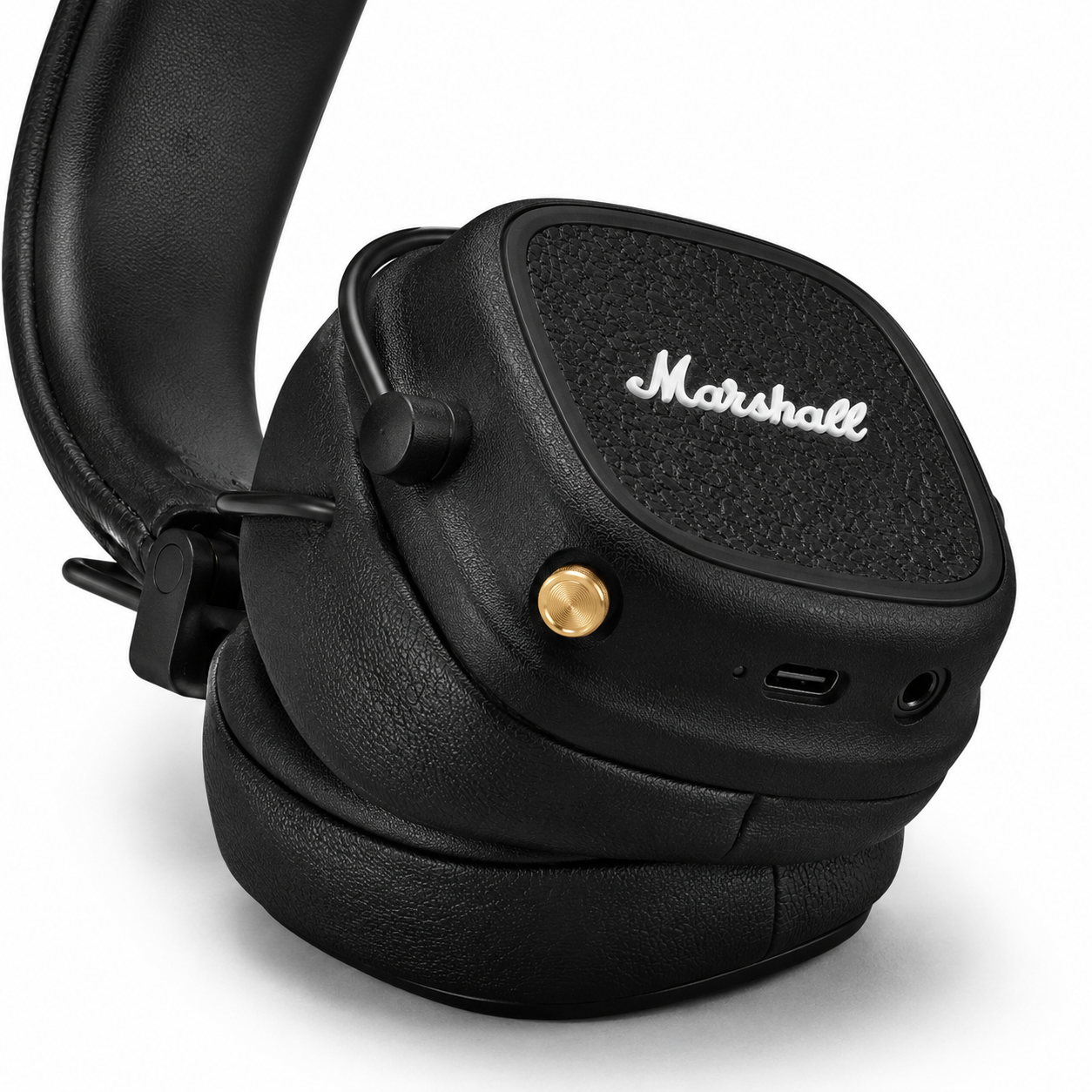 כפתור השליטה והפרטים העיצוביים של אוזניות Marshall Major IV