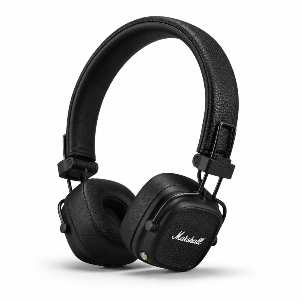אוזניות Marshall Major V אלחוטיות שחורות על רקע לבן