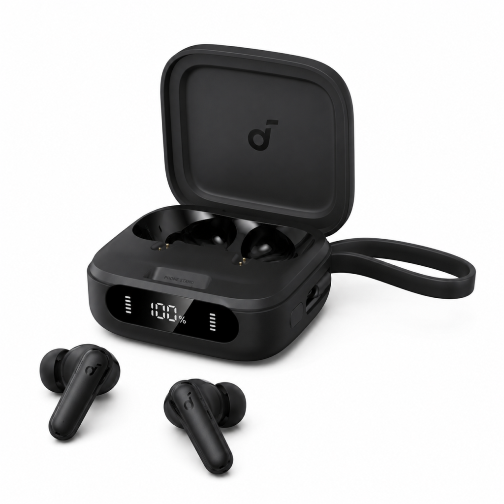 Soundcore P41i עם אוזניות וקייס המשמש כמטען נייד