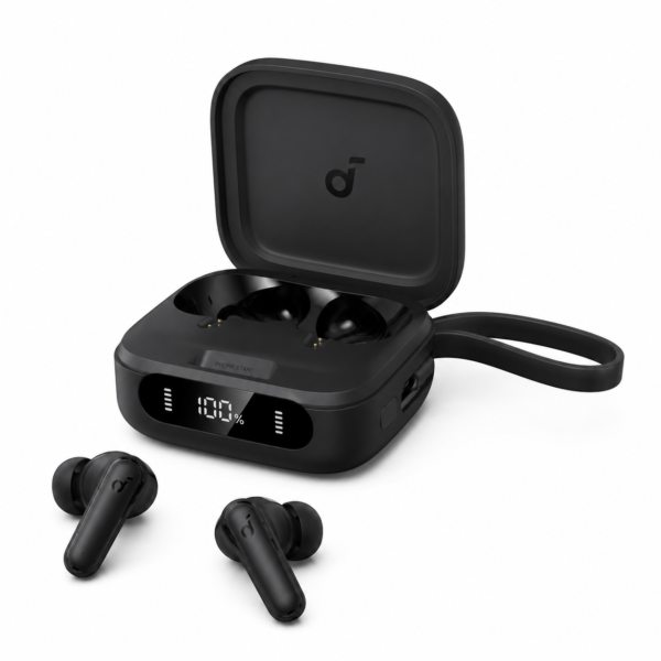 Soundcore P41i עם אוזניות וקייס המשמש כמטען נייד